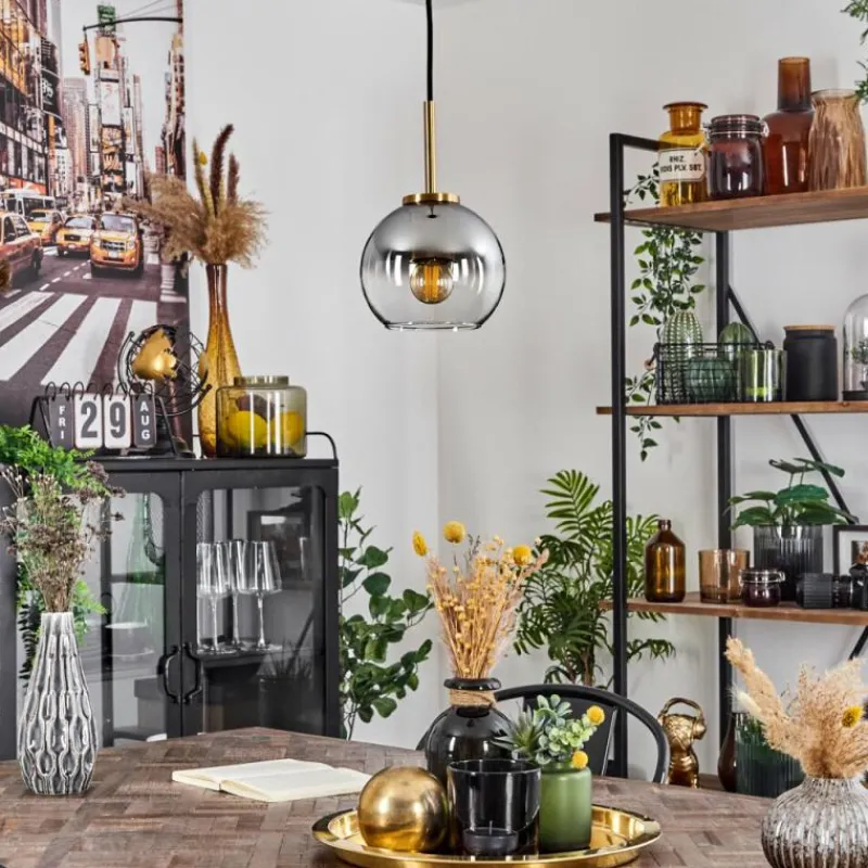 Lampes Dorées-hofstein Suspension Verre 15 cm Koyoto Or, Noir, 1 lumière