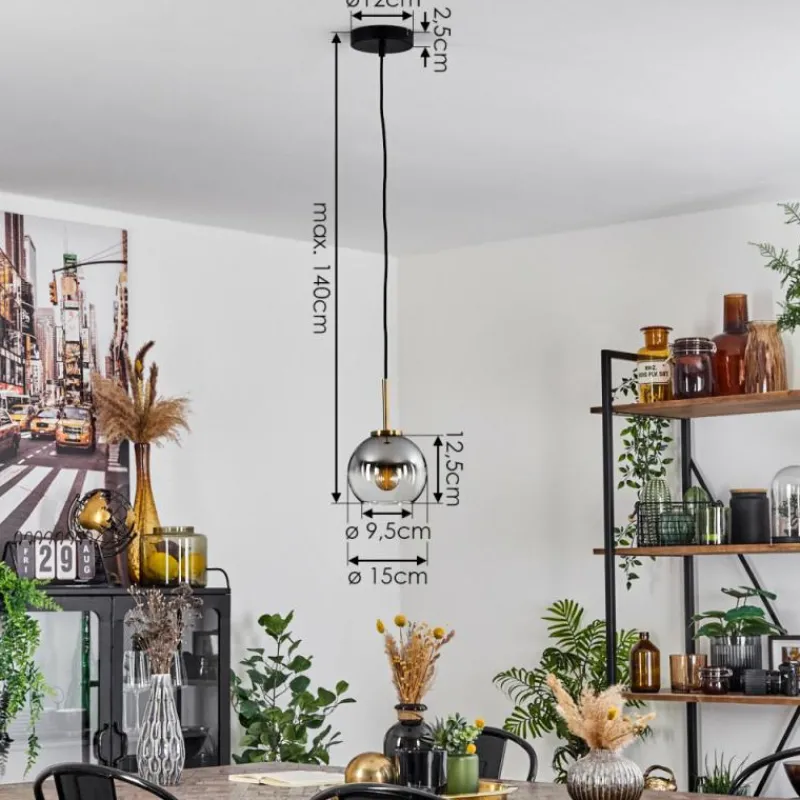 Lampes Dorées-hofstein Suspension Verre 15 cm Koyoto Or, Noir, 1 lumière