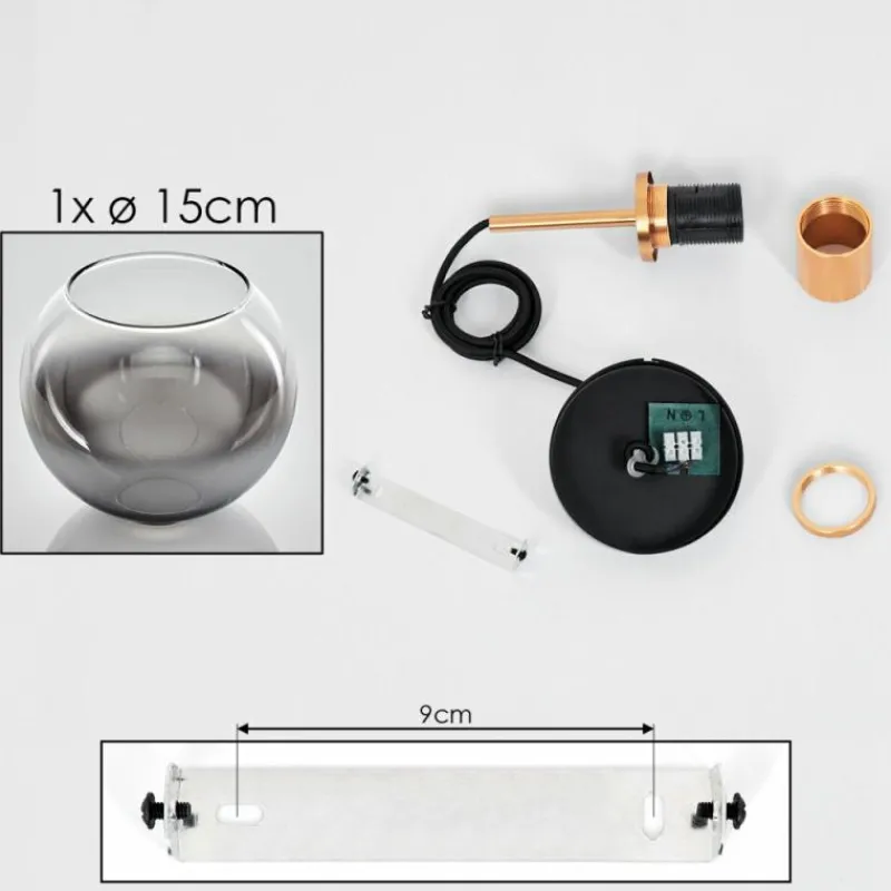 Lampes Dorées-hofstein Suspension Verre 15 cm Koyoto Or, Noir, 1 lumière