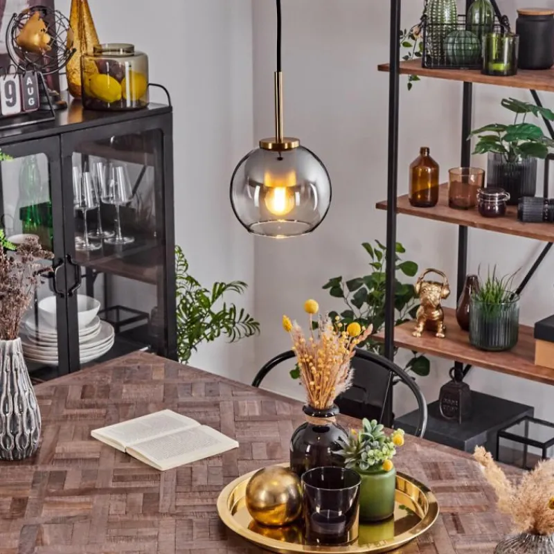 Lampes Dorées-hofstein Suspension Verre 15 cm Koyoto Or, Noir, 1 lumière