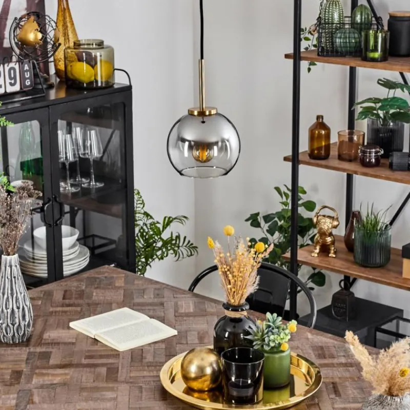 Lampes Dorées-hofstein Suspension Verre 15 cm Koyoto Or, Noir, 1 lumière