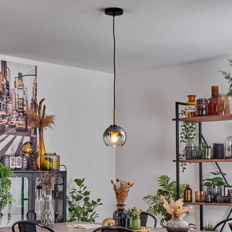 Lampes Dorées-hofstein Suspension Verre 15 cm Koyoto Or, Noir, 1 lumière