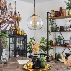 hofstein Suspension Verre 20 cm Koyoto Or, Noir, 1 lumière