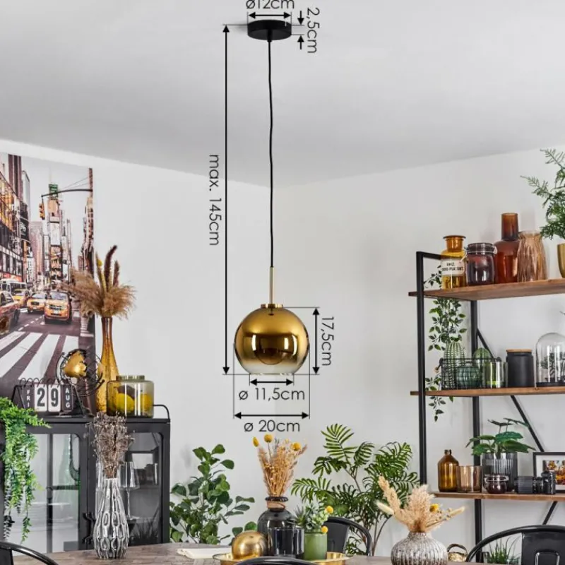 hofstein Suspension Verre 20 cm Koyoto Or, Noir, 1 lumière