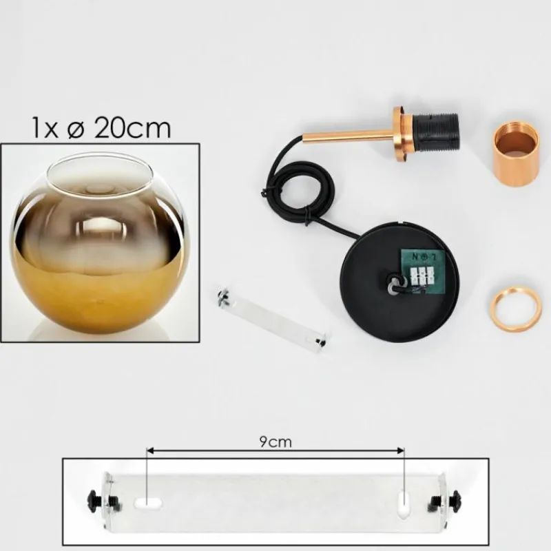 hofstein Suspension Verre 20 cm Koyoto Or, Noir, 1 lumière