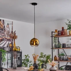 hofstein Suspension Verre 20 cm Koyoto Or, Noir, 1 lumière