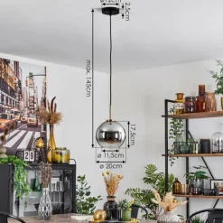 Lampes Dorées-hofstein Suspension Verre 20 cm Koyoto Or, Noir, 1 lumière