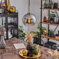 Lampes Dorées-hofstein Suspension Verre 20 cm Koyoto Or, Noir, 1 lumière