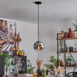 Lampes Dorées-hofstein Suspension Verre 20 cm Koyoto Or, Noir, 1 lumière