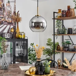 Lampes Dorées-hofstein Suspension Verre 20 cm Koyoto Or, Noir, 1 lumière