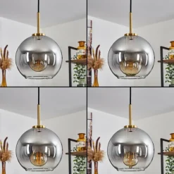 Lampes Dorées-hofstein Suspension Verre 20 cm Koyoto Or, Noir, 1 lumière