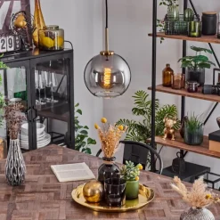 Lampes Dorées-hofstein Suspension Verre 20 cm Koyoto Or, Noir, 1 lumière