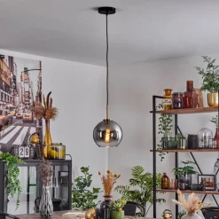 Lampes Dorées-hofstein Suspension Verre 20 cm Koyoto Or, Noir, 1 lumière