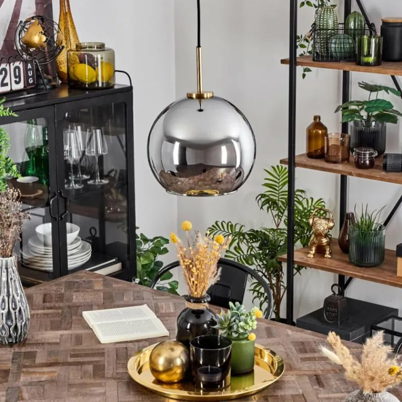 Lampes Dorées-hofstein Suspension Verre 25 cm Koyoto Or, Noir, 1 lumière