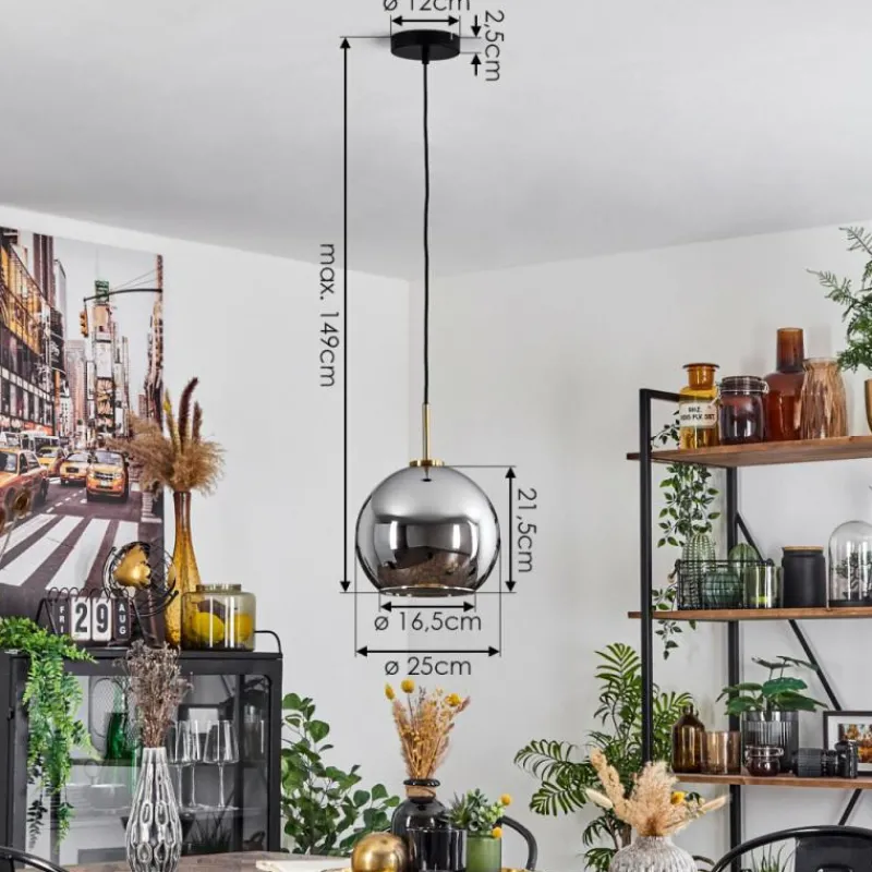 Lampes Dorées-hofstein Suspension Verre 25 cm Koyoto Or, Noir, 1 lumière