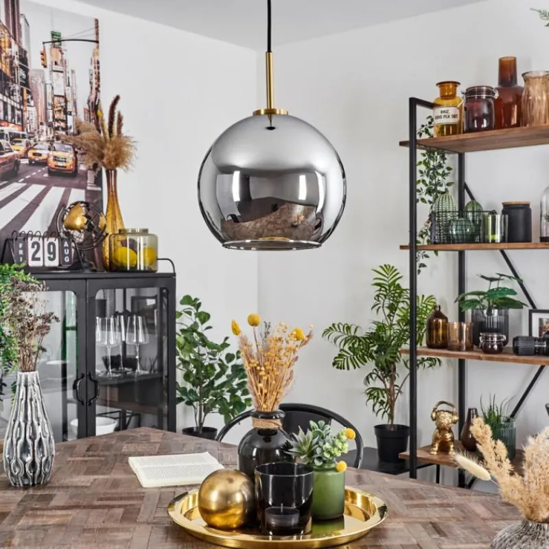 Lampes Dorées-hofstein Suspension Verre 25 cm Koyoto Or, Noir, 1 lumière