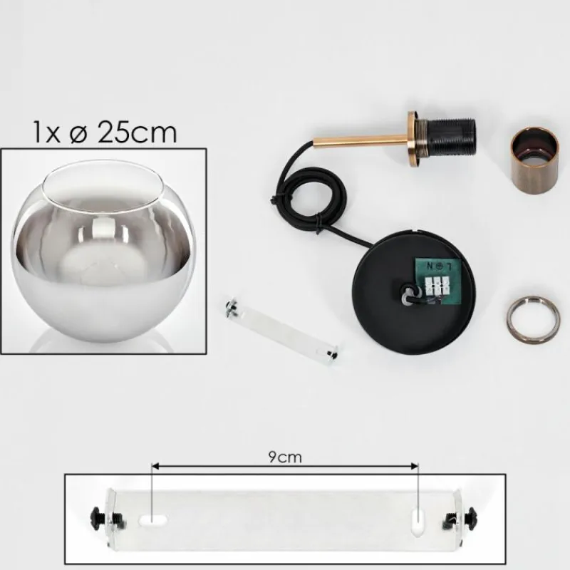 Suspension Verre Fumé-hofstein Suspension Verre 25 cm Koyoto Vieux laiton, 1 lumière