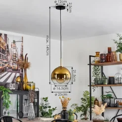 hofstein Suspension Verre 25 cm Koyoto Or, Noir, 1 lumière