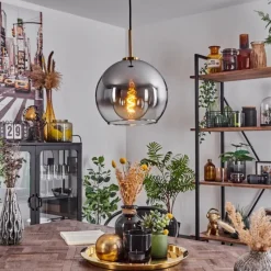 Lampes Dorées-hofstein Suspension Verre 25 cm Koyoto Or, Noir, 1 lumière