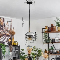 Lampes Dorées-hofstein Suspension Verre 25 cm Koyoto Or, Noir, 1 lumière