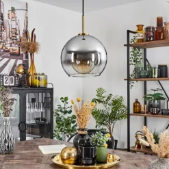 Lampes Dorées-hofstein Suspension Verre 25 cm Koyoto Or, Noir, 1 lumière