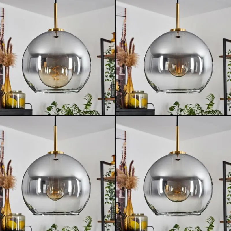 Lampes Dorées-hofstein Suspension Verre 25 cm Koyoto Or, Noir, 1 lumière