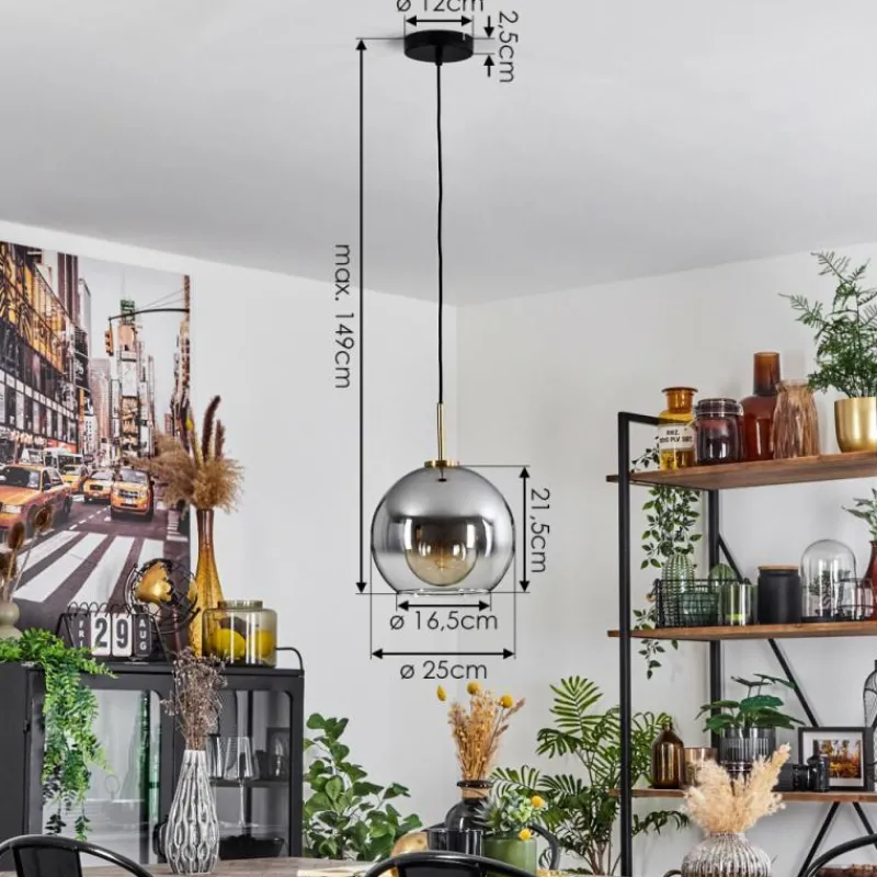 Lampes Dorées-hofstein Suspension Verre 25 cm Koyoto Or, Noir, 1 lumière