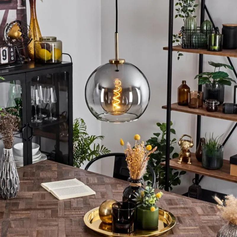 Lampes Dorées-hofstein Suspension Verre 25 cm Koyoto Or, Noir, 1 lumière