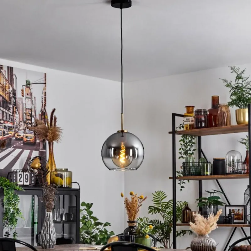 Lampes Dorées-hofstein Suspension Verre 25 cm Koyoto Or, Noir, 1 lumière