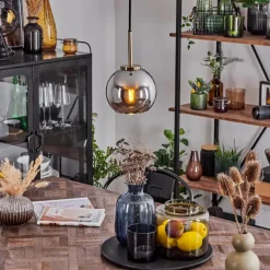 Suspension Verre Fumé-hofstein Suspension Verre 15 cm Koyoto Vieux laiton, 1 lumière