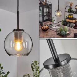 hofstein Suspension Verre 15 cm Koyoto Acier inoxydable, Noir, 1 lumière