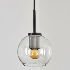 hofstein Suspension Verre 15 cm Koyoto Acier inoxydable, Noir, 1 lumière