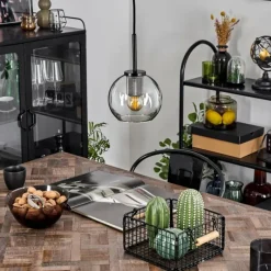 hofstein Suspension Verre 15 cm Koyoto Acier inoxydable, Noir, 1 lumière