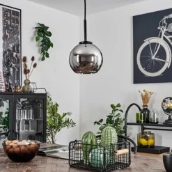 hofstein Suspension Verre 15 cm Koyoto Acier inoxydable, Noir, 1 lumière