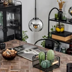 hofstein Suspension Verre 15 cm Koyoto Acier inoxydable, Noir, 1 lumière