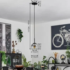 Suspension Verre Fumé-hofstein Suspension Verre 15 cm Koyoto Acier inoxydable, Noir, 1 lumière