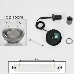 Suspension Verre Fumé-hofstein Suspension Verre 15 cm Koyoto Acier inoxydable, Noir, 1 lumière