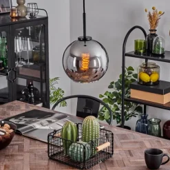 hofstein Suspension Verre 20 cm Koyoto Acier inoxydable, Noir, 1 lumière