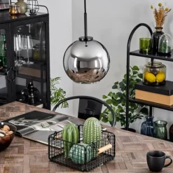 hofstein Suspension Verre 20 cm Koyoto Acier inoxydable, Noir, 1 lumière