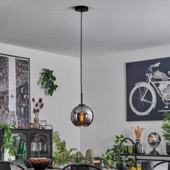 hofstein Suspension Verre 20 cm Koyoto Acier inoxydable, Noir, 1 lumière