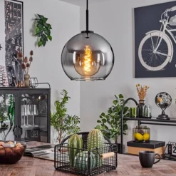 Suspension Verre Fumé-hofstein Suspension Verre 25 cm Koyoto Acier inoxydable, Noir, 1 lumière