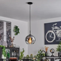 Suspension Verre Fumé-hofstein Suspension Verre 25 cm Koyoto Acier inoxydable, Noir, 1 lumière