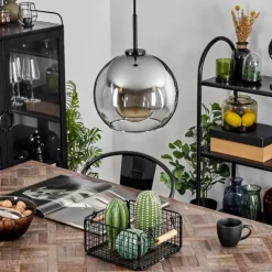 Suspension Verre Fumé-hofstein Suspension Verre 25 cm Koyoto Acier inoxydable, Noir, 1 lumière