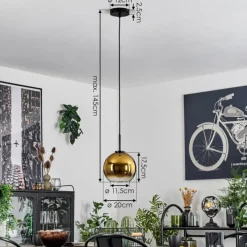 hofstein Suspension Verre 20 cm Koyoto Acier inoxydable, Noir, 1 lumière