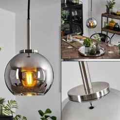 Suspension Verre Fumé-hofstein Suspension Verre 15 cm Koyoto Noir, Argenté, 1 lumière