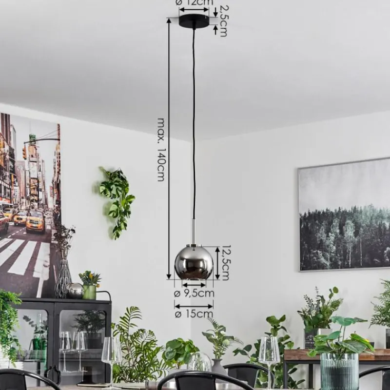 Suspension Verre Fumé-hofstein Suspension Verre 15 cm Koyoto Noir, Argenté, 1 lumière