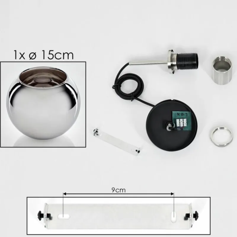 Suspension Verre Fumé-hofstein Suspension Verre 15 cm Koyoto Noir, Argenté, 1 lumière