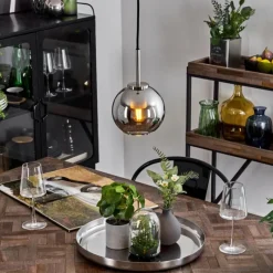 Suspension Verre Fumé-hofstein Suspension Verre 15 cm Koyoto Noir, Argenté, 1 lumière