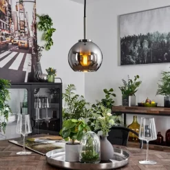 Suspension Verre Fumé-hofstein Suspension Verre 15 cm Koyoto Noir, Argenté, 1 lumière