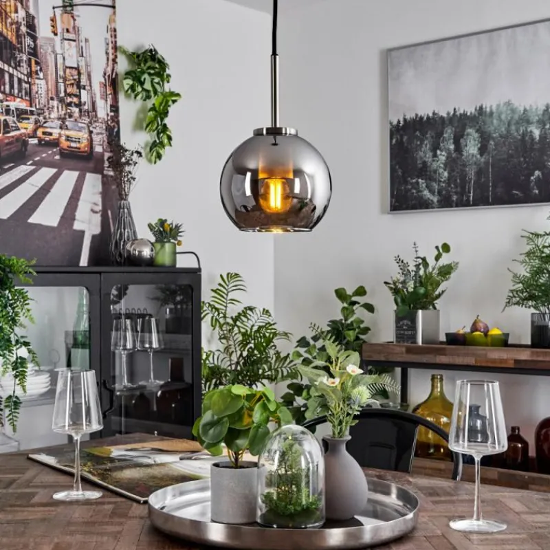 Suspension Verre Fumé-hofstein Suspension Verre 15 cm Koyoto Noir, Argenté, 1 lumière